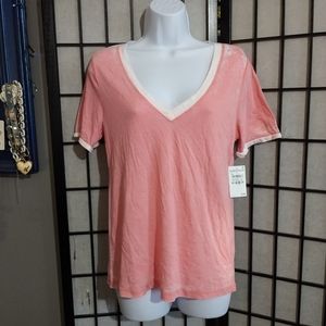 Treasure and Bond Light Pink Burnout Deep V Neck Boyfriend Tee sz S